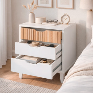 Comodino Stile Nordico Con 3 Cassetti Mobiletto Con Gambe Rialzate Design Scandinavo Zona Notte Salvaspazio 50 x 44 x 33 Cm Bianco E Rovere