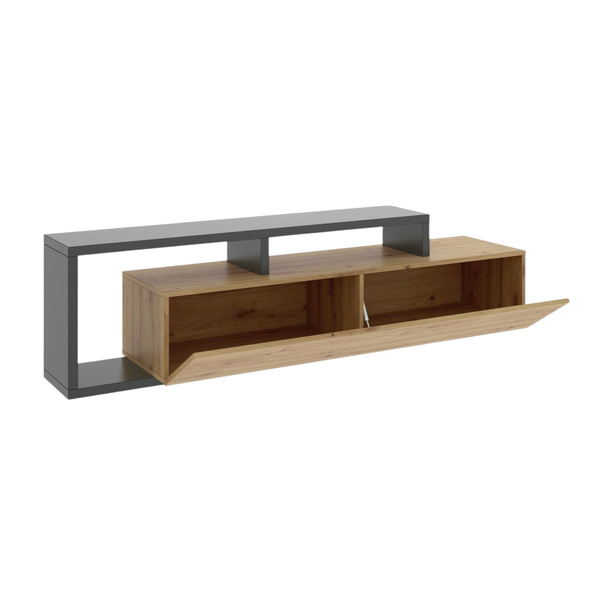 Mobile porta TV Maiella, Credenza bassa da soggiorno, Madia da salotto per televisione, 165x40h47 cm, Rovere Nodi e Antracite