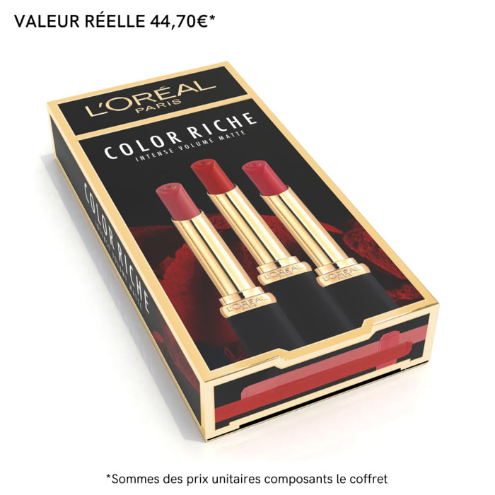 L'Oréal Paris - Coffret 3 Rouges à Lèvres - Mat et repulpant - Color Riche - Teintes : Nude Independant (640), Rouge déterminati