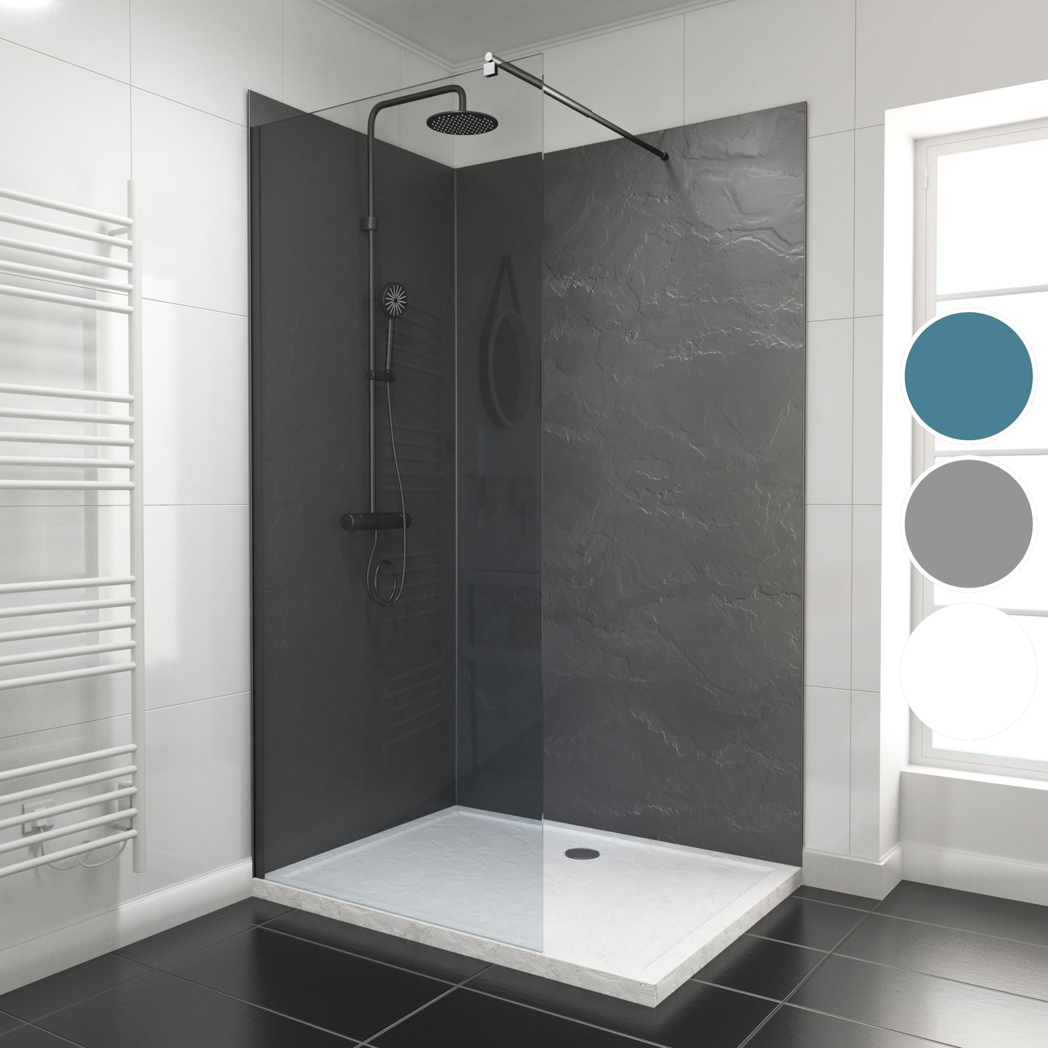 Pack de 2 Panneaux Muraux Pierre Ardoise 90+120x210 cm avec Profilés NOIR MAT - STONE'IT