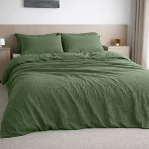 Drap housse gaze de coton lavé vert cèdre