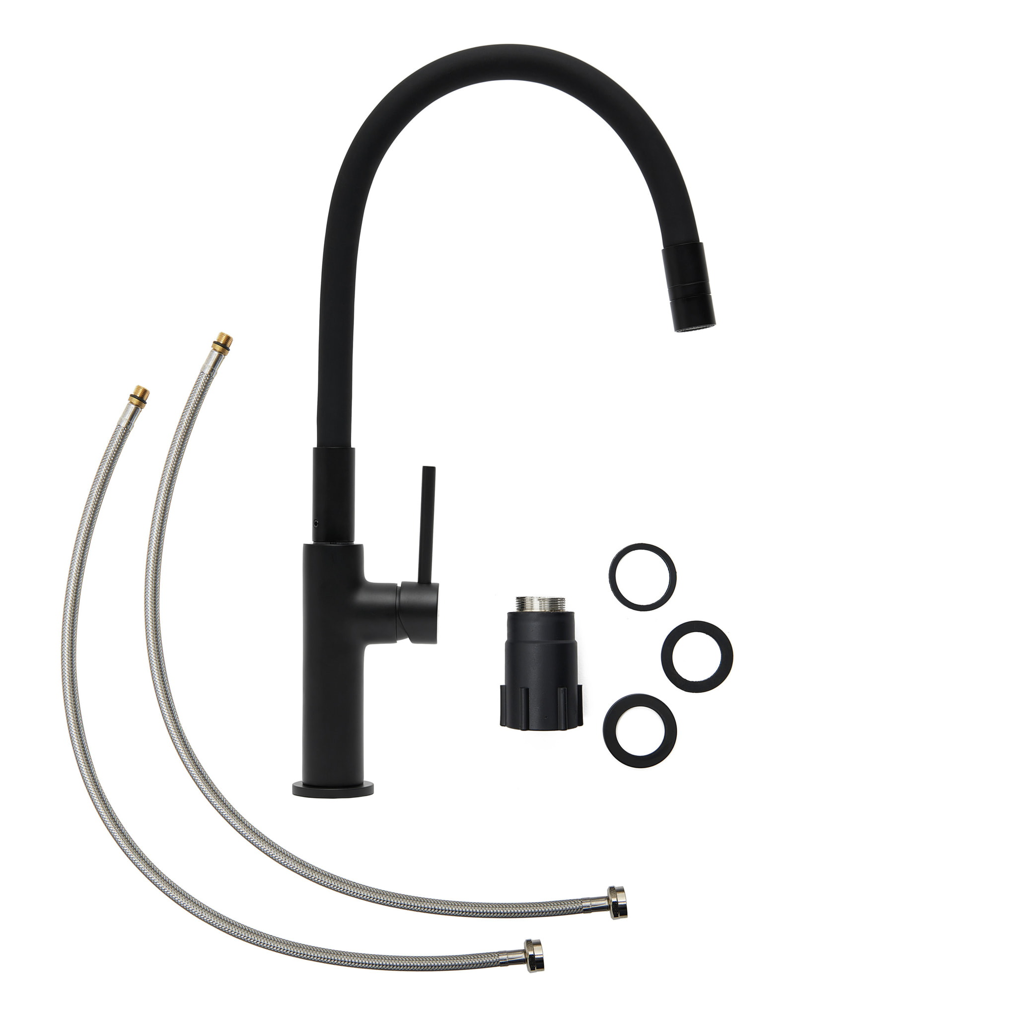 set mitigeur lavabo sans tirette + mitigeur de cuisine avec aérateur Neoperl®, noir mat (SATBS271C)