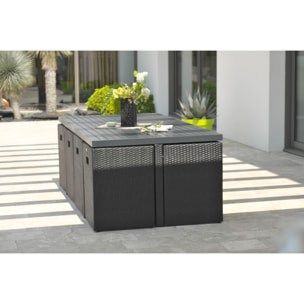 PVC-8-ALU - Ensemble repas encastrable 8 places résine tressée noire