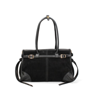 Borsa a spalla da donna Made in Italy - Modello Novara Ultra - Pelle scamosciata - 31.5 x 20.0 x 14.0 cm