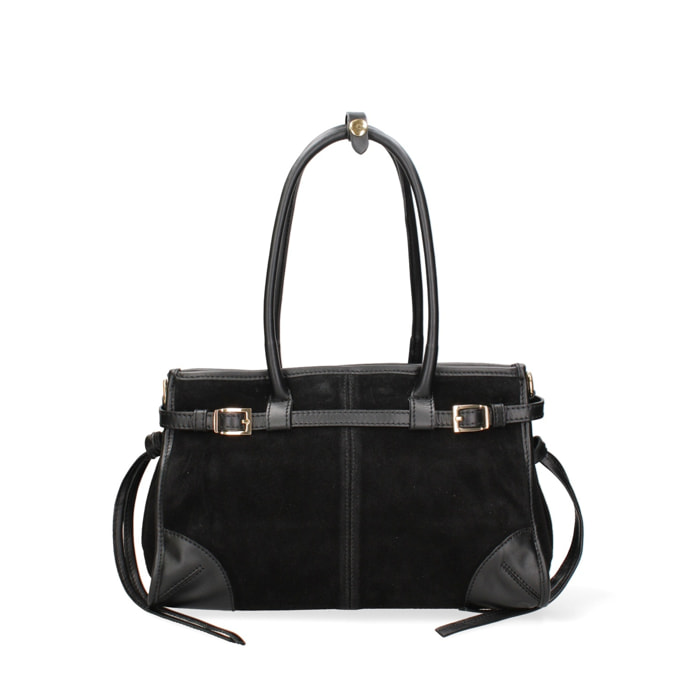 Borsa a spalla da donna Made in Italy - Modello Novara Ultra - Pelle scamosciata - 31.5 x 20.0 x 14.0 cm