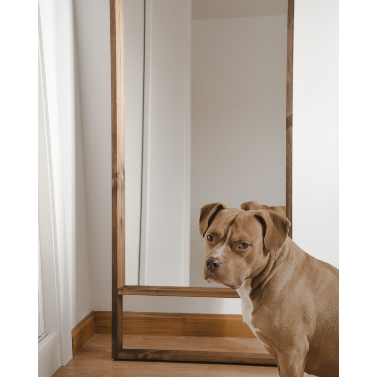 Miroir effet bois massif ton chêne foncé en différentes tailles