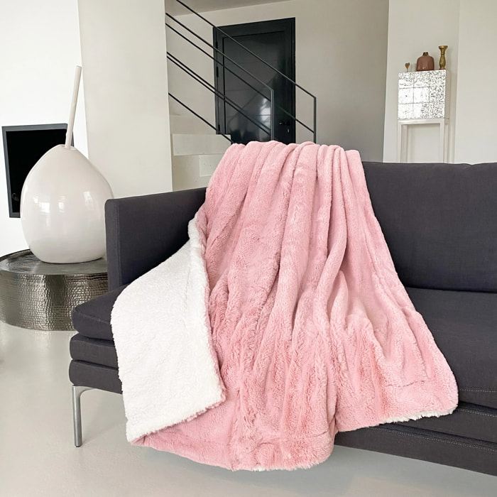 Plaid imitation "Lapin" - Cocoon Rose - 610g/m²