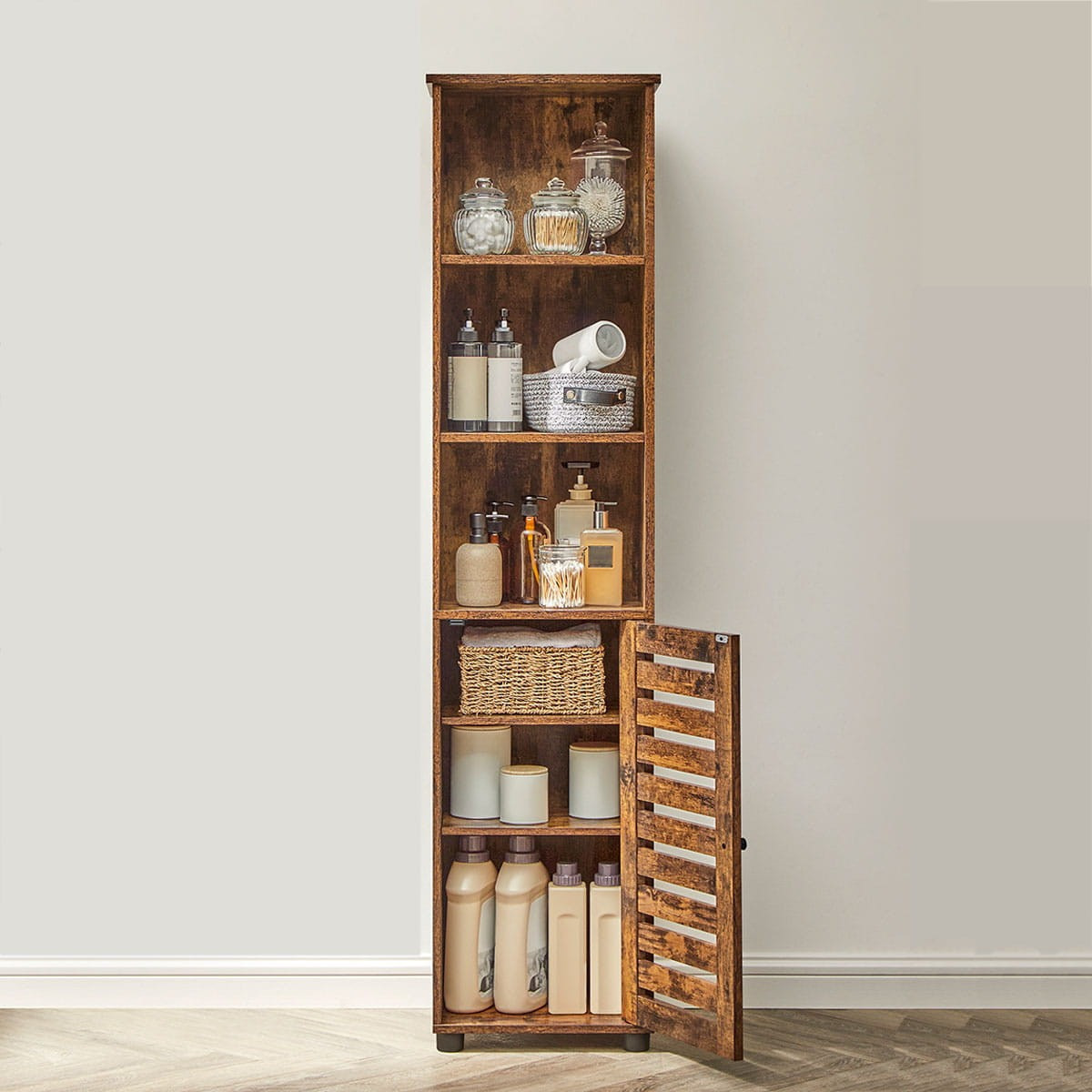 Colonna Bagno Loft in Legno Rustico con Ante a Persiana