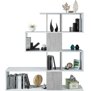 Libreria Elche Design Zig Zag Scaffale Mensola Moderna Mobile per Libri con Ripiani per Soggiorno Salotto 145 x 145 x 29 cm Bianco e Grigio Cemento