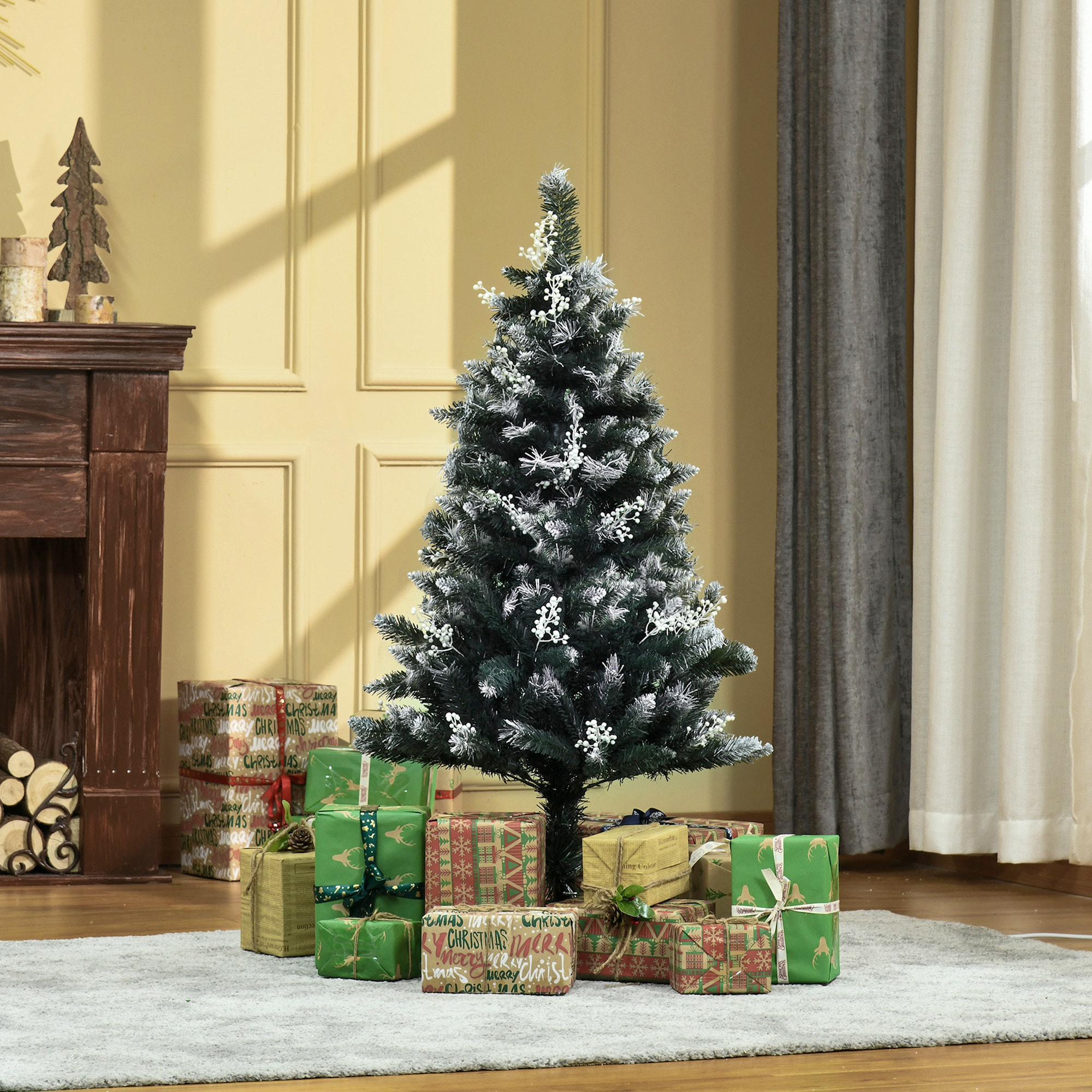 Árbol de Navidad 120 cm Árbol de Navidad Artificial con 222 Ramas 28 Decoraciones Soporte de Acero Base Plegable y Desmontable para Salón Verde