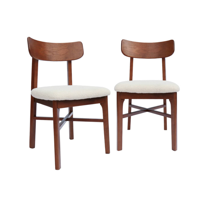 Chaise vintage bois d'hévéa et bouclette (lot de 2) THÉA