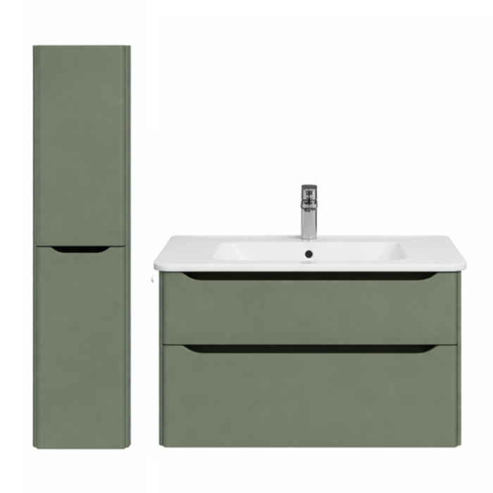 Meuble vasque suspendu VITRA Sento Round Vert mat + Colonne