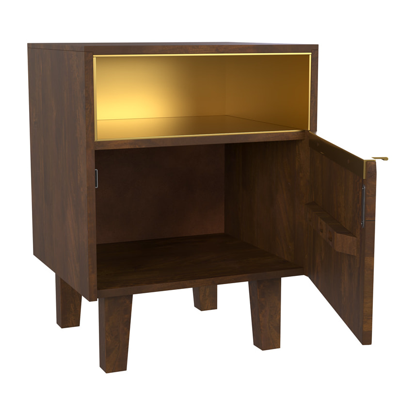 Table de chevet en bois et métal, 1 tiroir et 1 porte  - Taiko