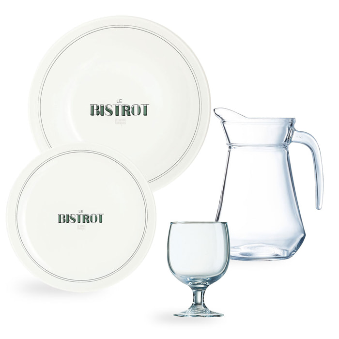 Service de table 19 pièces avec 12 assiettes, 6 verres et 1 carafe 1L - Gabin - Luminarc