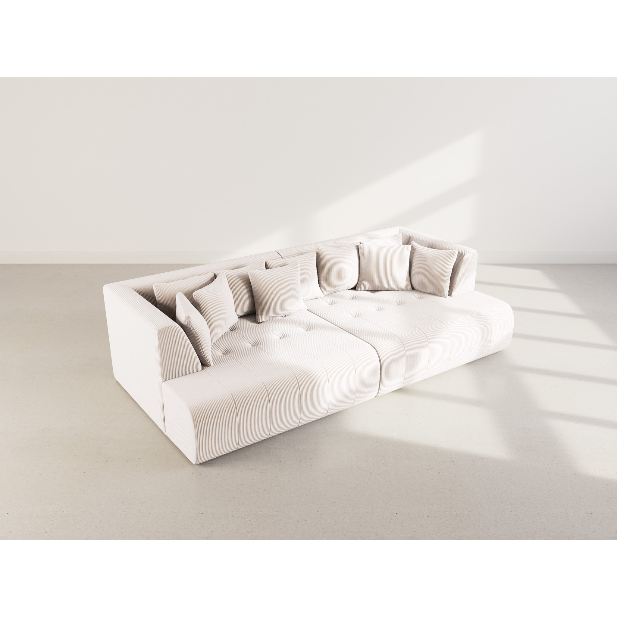 Onyx - canapé droit 4 places avec double méridienne - assise profonde - en velours côtelé - Beige