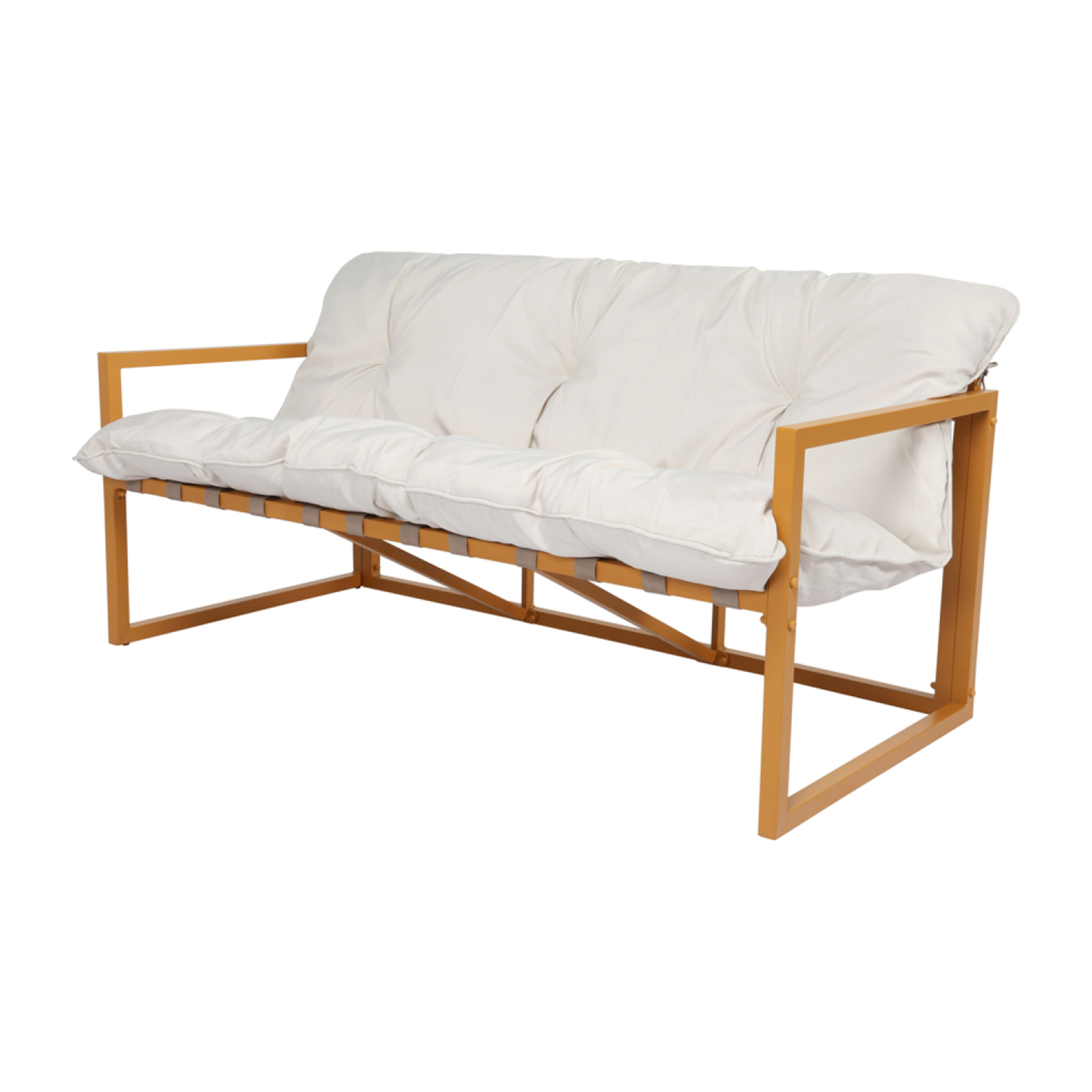 LANA Salon de jardin 5 places contemporain marron et coussins beiges