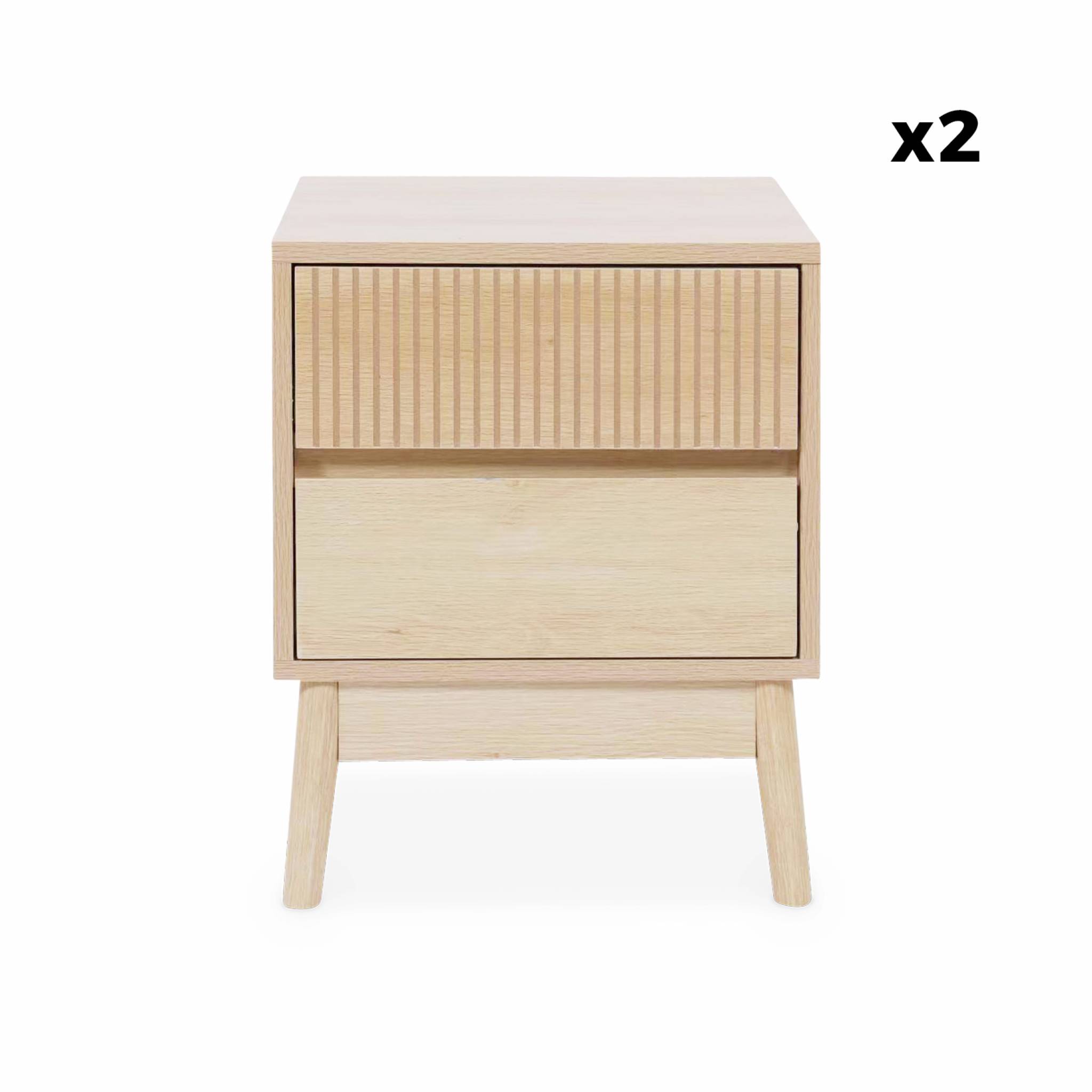 Lot de 2 tables de chevet deux tiroirs. décor bois et piétement en pin - Linear