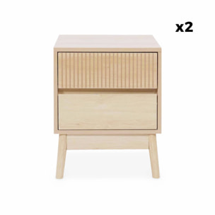 Lot de 2 tables de chevet deux tiroirs. décor bois et piétement en pin - Linear