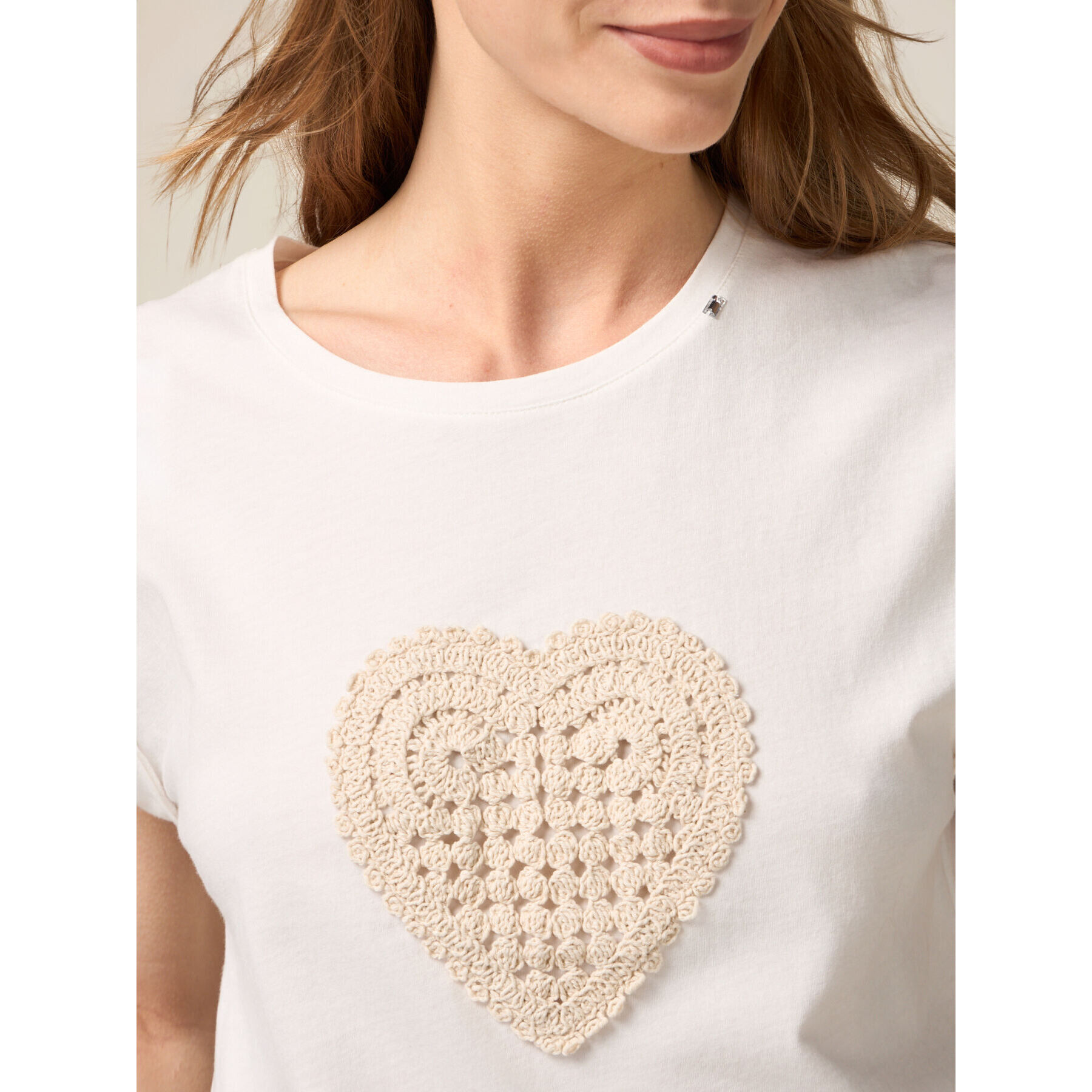 Oltre - Camiseta con corazón de ganchillo - Blanco