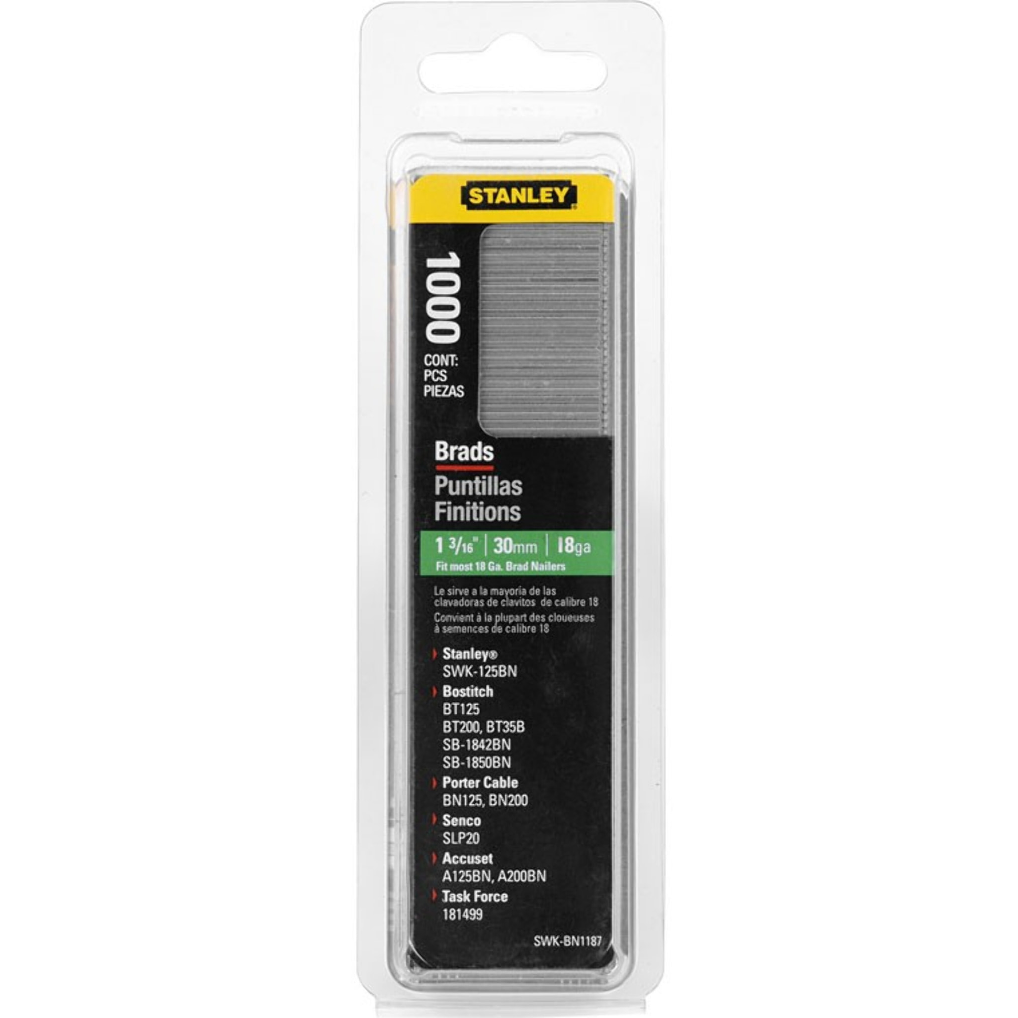 Boîte 1000 clous 18GA 8/300/E/J STANLEY - 1-3/16 - 30 mm - 1-SWK-BN1187T