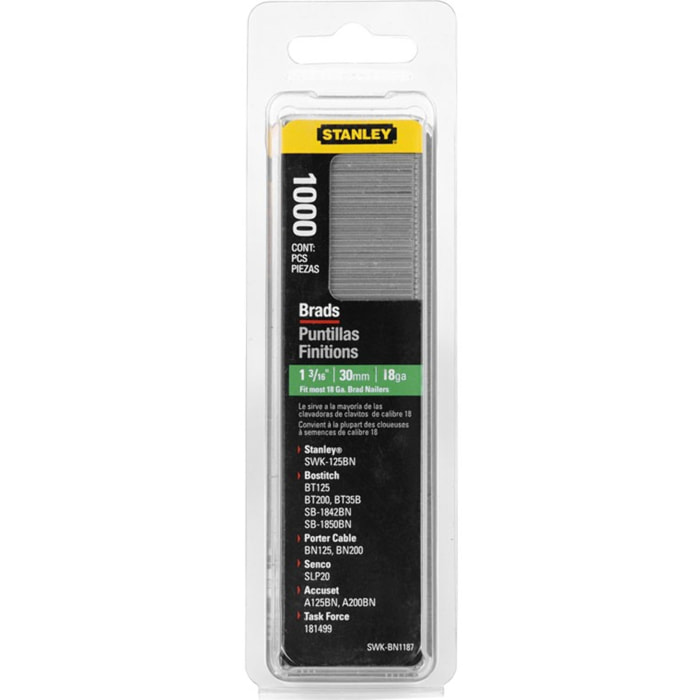 Boîte 1000 clous 18GA 8/300/E/J STANLEY - 1-3/16 - 30 mm - 1-SWK-BN1187T