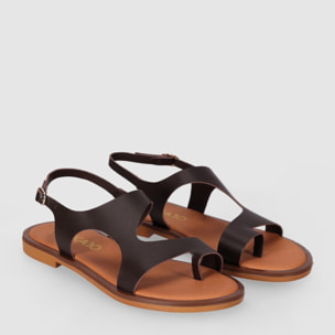 Sandalias de Piel - Marron - Tacón: 1 cm