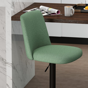 Lot de 2 tabourets de bar tissu vert hauteur réglable piètement acier noir mat