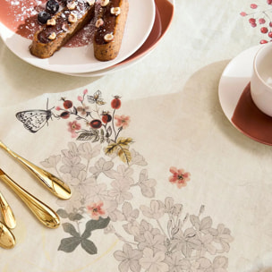 Nappe lin & coton lavé 150 g/m² imprimé beige bordeaux Vintage flowers cranberry