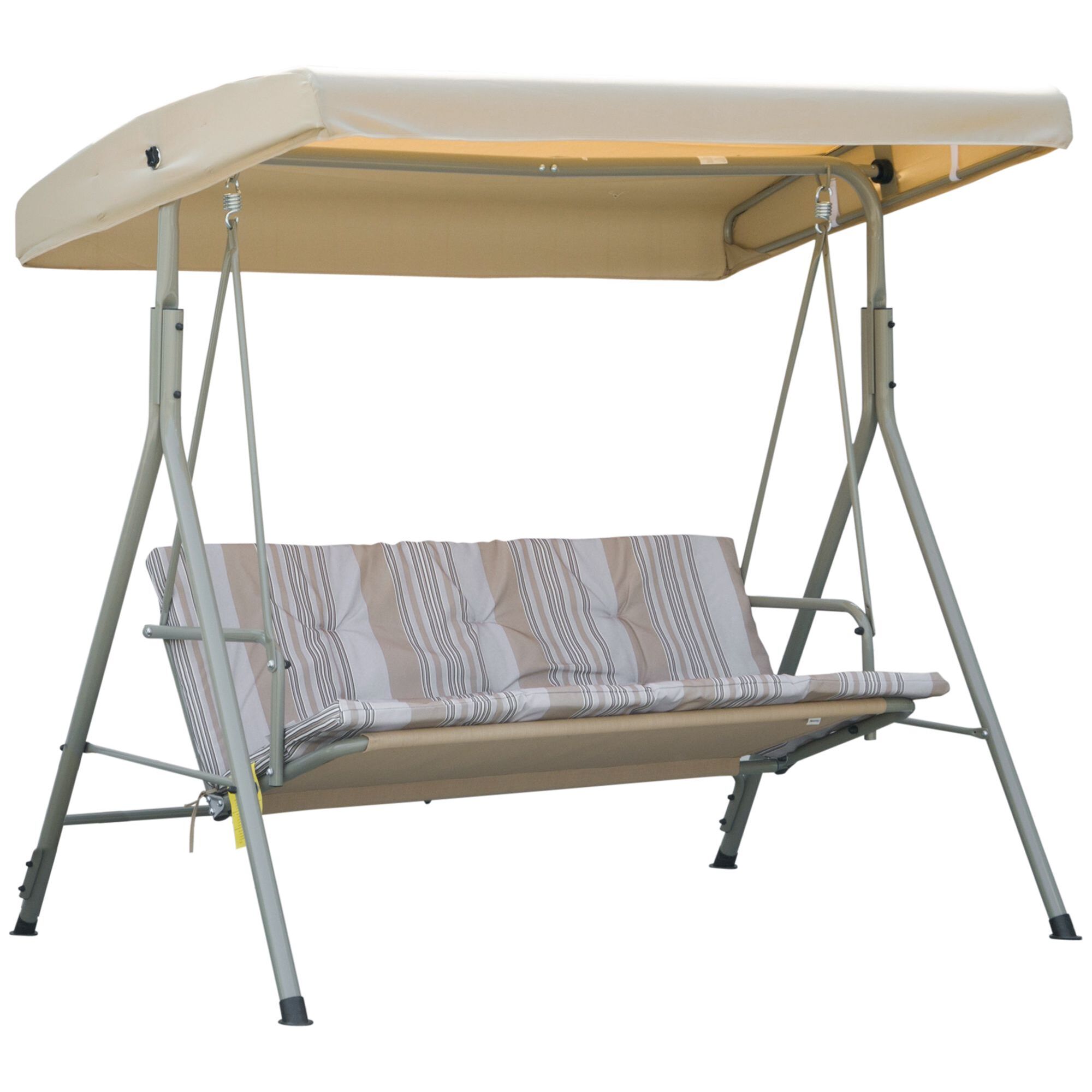 Balancelle de Jardin 3 Places Grand Confort Toit Inclinaison réglable épais Coussins Amovibles Polyester Acier époxy marron clair