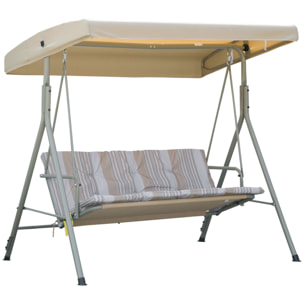 Balancelle de Jardin 3 Places Grand Confort Toit Inclinaison réglable épais Coussins Amovibles Polyester Acier époxy marron clair