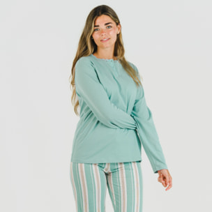 Pijama largo algodón Raya Galda Verde