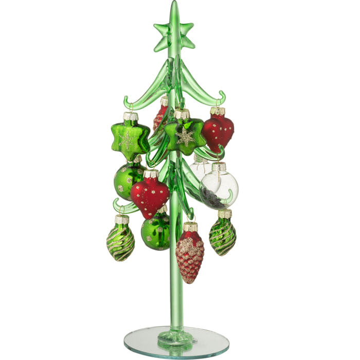 J-Line décoration Sapin De Noël + Boules - verre - vert foncé/rouge