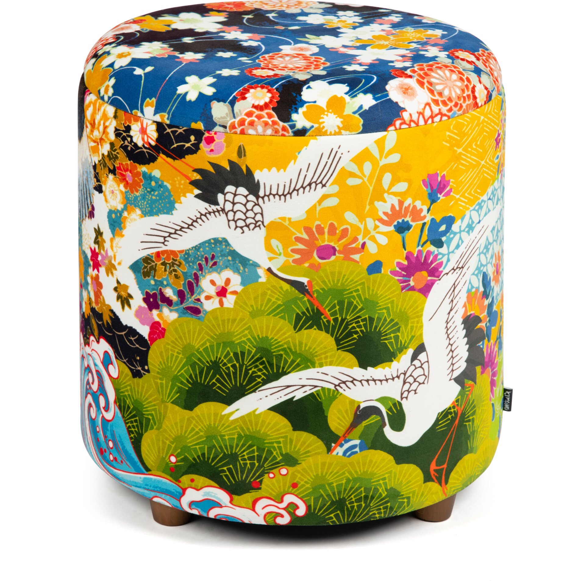 Pouf contenitore Excelsa Kimono in velluto e legno 39x39x43 cm multicolore