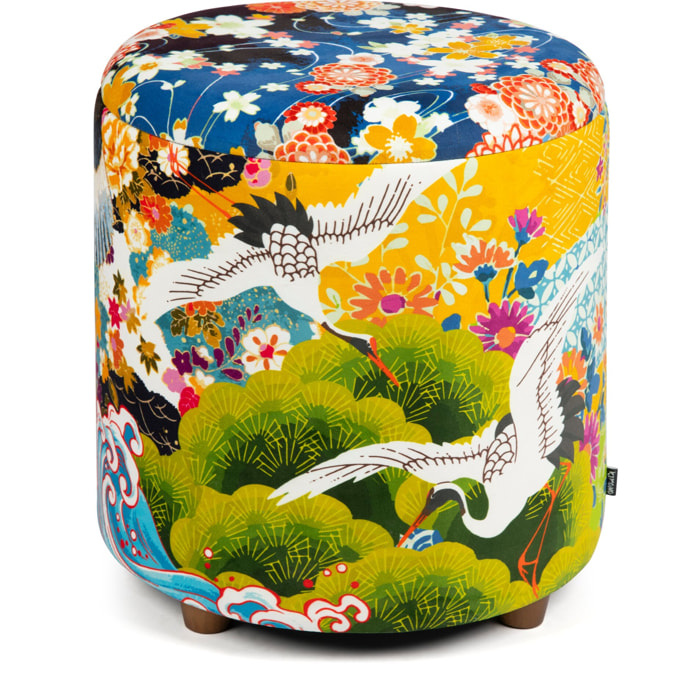 Pouf contenitore Excelsa Kimono in velluto e legno 39x39x43 cm multicolore