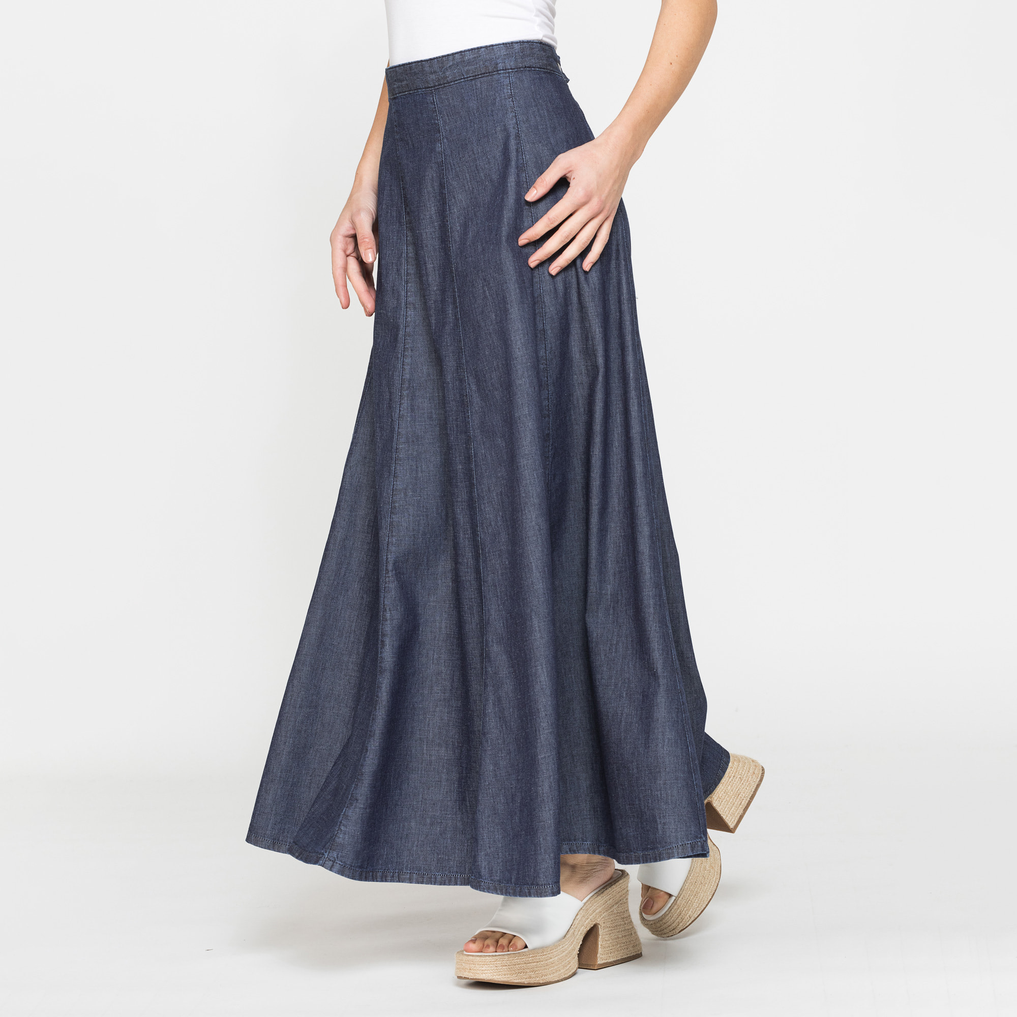 GONNA LUNGA MODELLO A PANNELLI IN DENIM LEGGERO 7oz