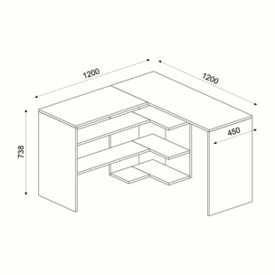 Scrivania Dkon, Scrittoio multiuso, Tavolo per ufficio porta PC, Piano di lavoro, 120x120h74 cm, Quercia e Antracite