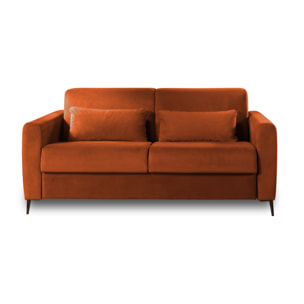 Owen - canapé lit 3 places convertible express couchage quotidien 140 cm matelas 12 cm en velours - Rouille