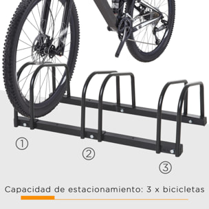 Aparcamiento para 3 Bicicletas Soporte de Acero para Aparcar Bicicletas en el Suelo o Pared Estacionamiento para Interior y Exterior 76x33x27 cm Negro