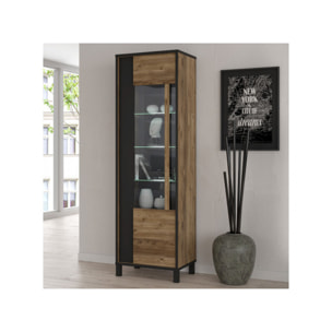 Vitrine haute en bois effet chêne et noir style industriel - YAL