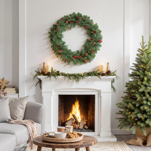 Guirlande de Noël artificielle 180 cm 162 branches denses 2 variétés - pommes de pin, baies rouges - vert