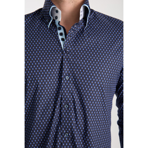 Camicia Uomo 2 Bottoni Button Down 7bottoni Doppio Coll Popeline Stretch Stampato Blu/Turchese