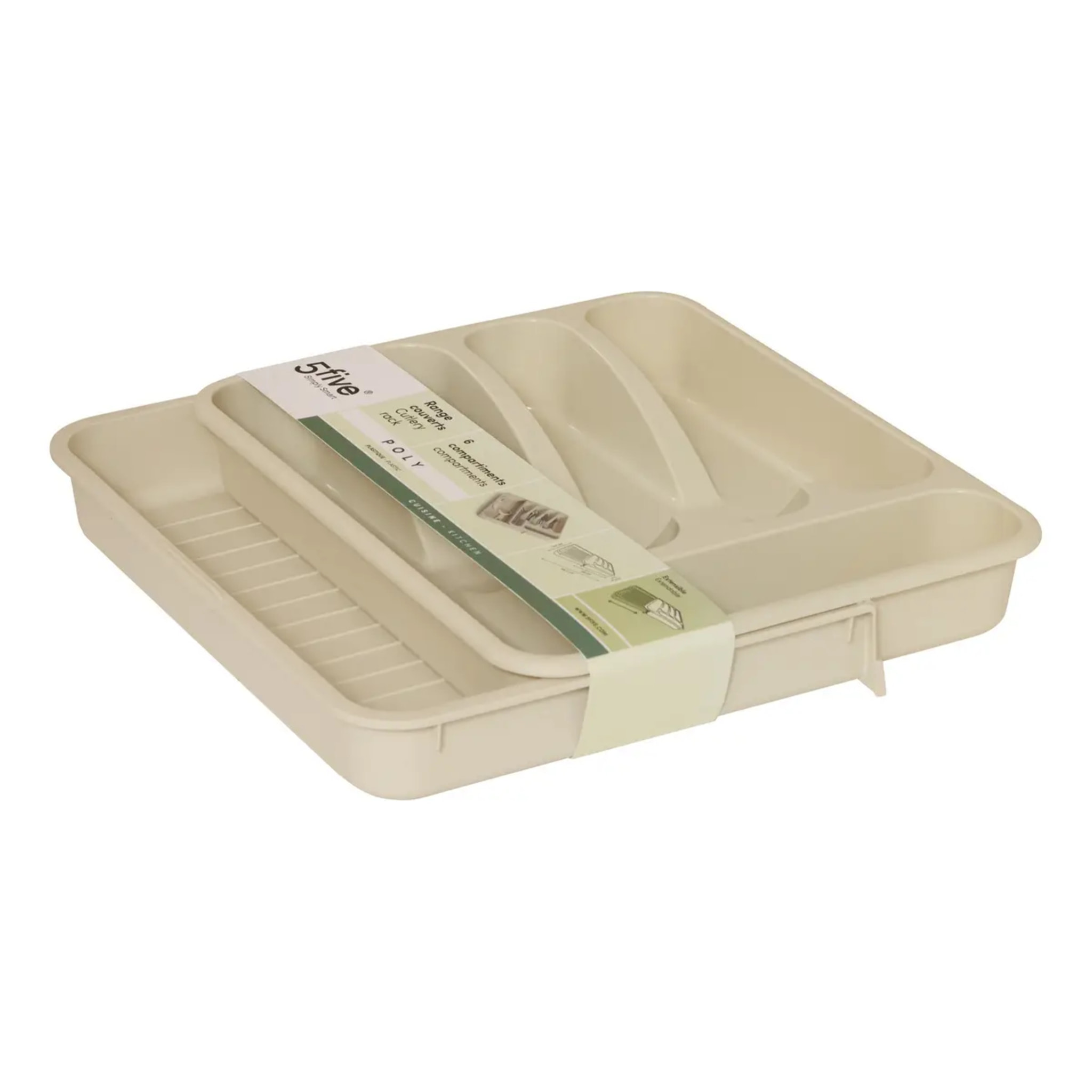 Range-couverts Poly extensible 6 compartiments beige