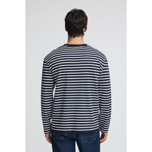 Camiseta a rayas azul marino y color crudo con logo bordado Rigby Go