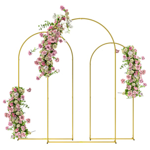 Set de 3 Arcos de Jardín para Rosas de Metal, Arcos de Boda de 220/200/180 cm con Recubrimiento en Polvo, Resistente a la Intemperie, para Plantas Trepadoras, Decoración Patio Terraza, Dorado