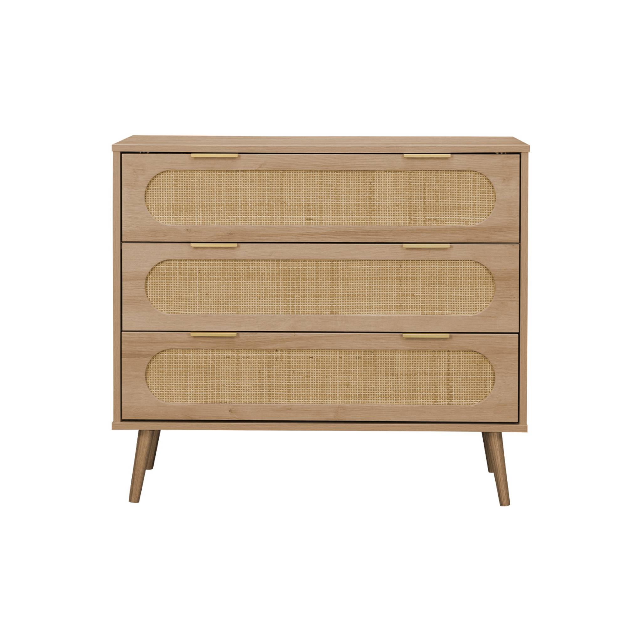 Commode. Eva. décor bois et cannage arrondi. 3 tiroirs L 90 x l 39 x H 79cm