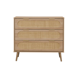 Commode. Eva. décor bois et cannage arrondi. 3 tiroirs L 90 x l 39 x H 79cm