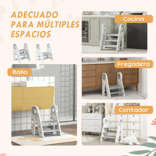 Taburete para Niños Plegable Torre de Aprendizaje Ajustable Escalera para Niños de 18-60 Meses Antideslizante para Baño Cocina Librería Dormitorio Gris y Blanco