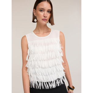 Motivi - Top de georgette con flecos - Blanco