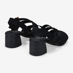 Sandalias de tacón negras en piel con hebilla