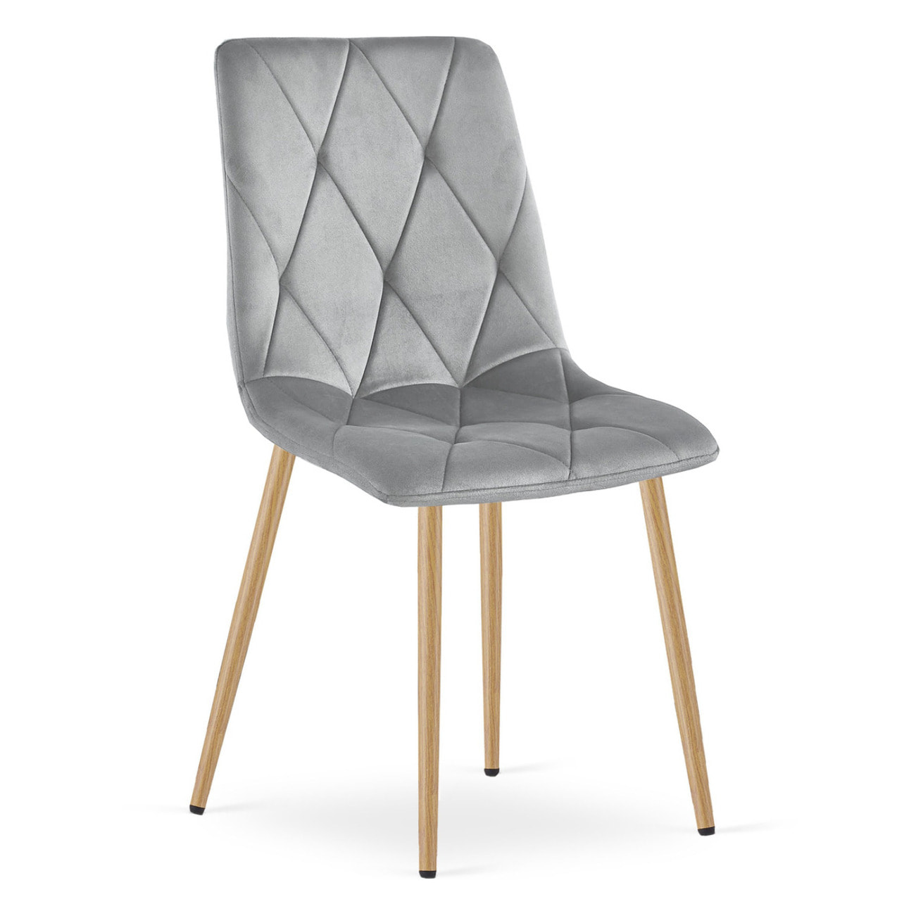 Sedia Libra in velluto grigio chiaro con gambe effetto legno